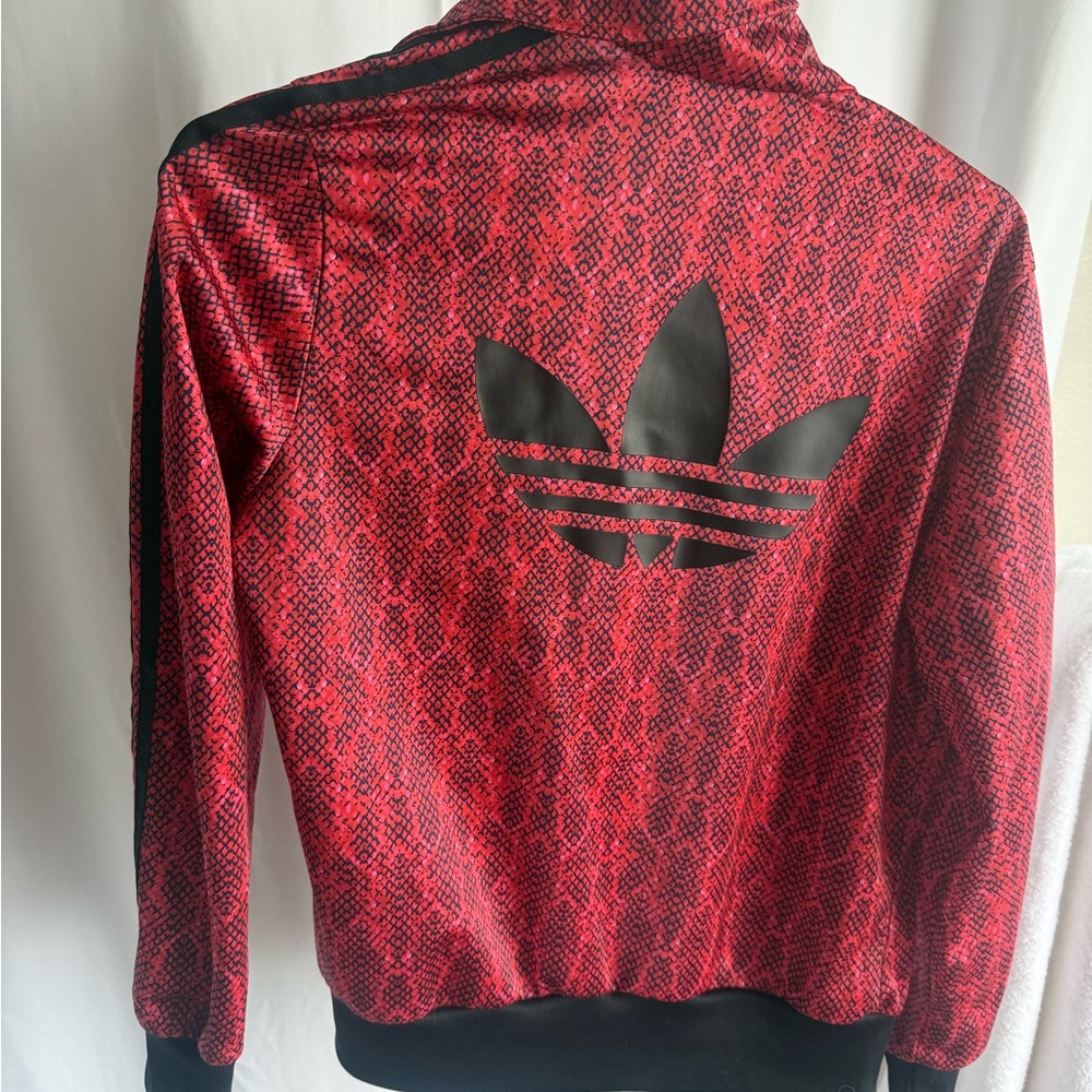 Adidas Red Snake-Print Trefoil Track Jacket